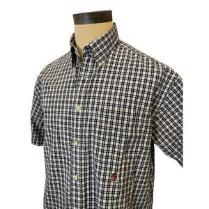 TOMMY HILFIGER Navy Plaid S/S Button Down Top Shirt Men's L